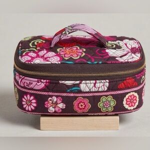 Vera Bradley Mod Brown and Pink Floral Quilted Women's Cosmetic Bag